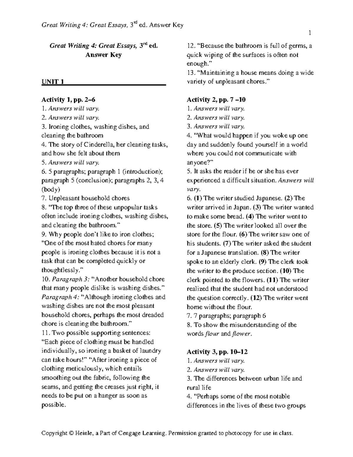 Great Essay 4 - Answer KEY - 1 Great Writing 4: Great Essays, 3 rd ed ...
