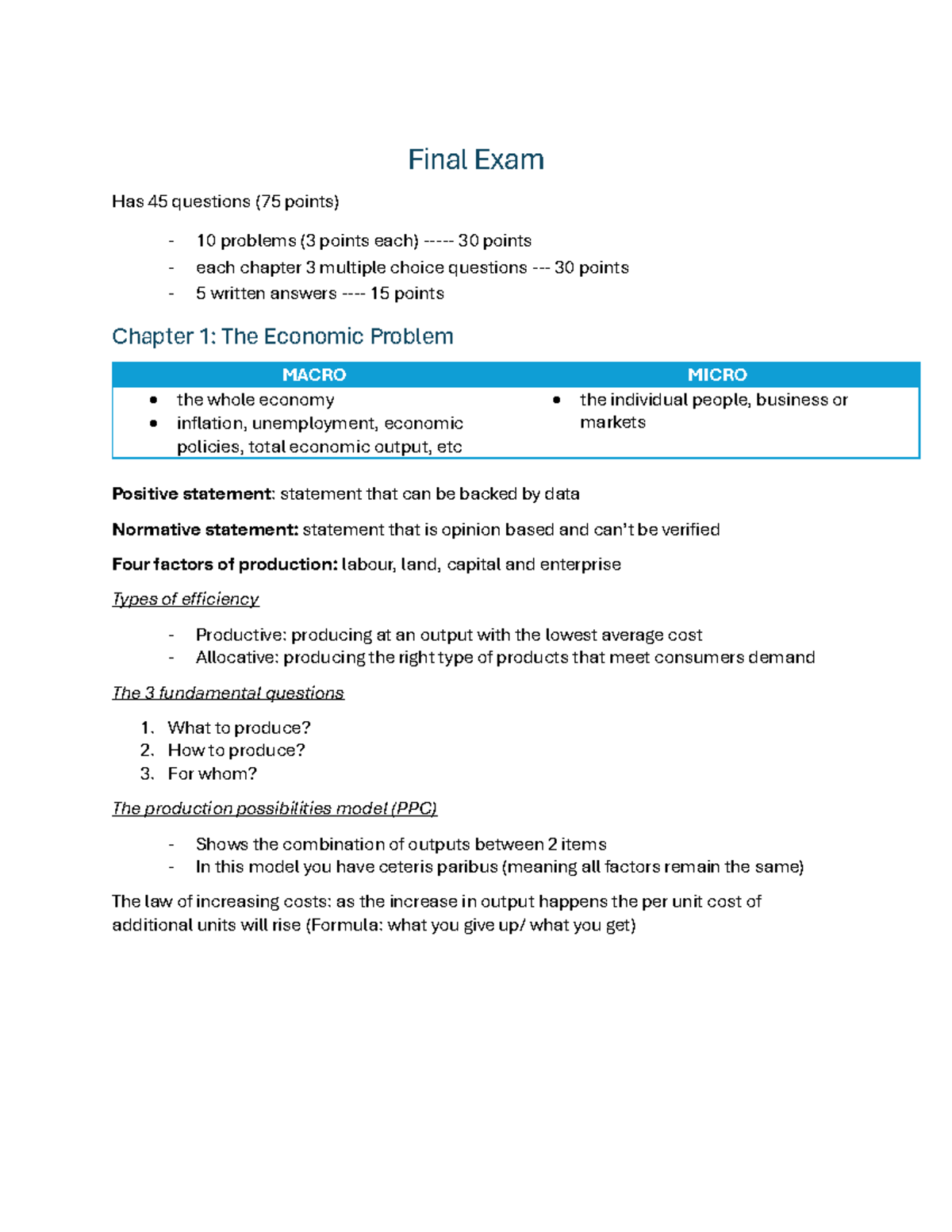 Final Exam: Economics Overview and Key Concepts - Studocu