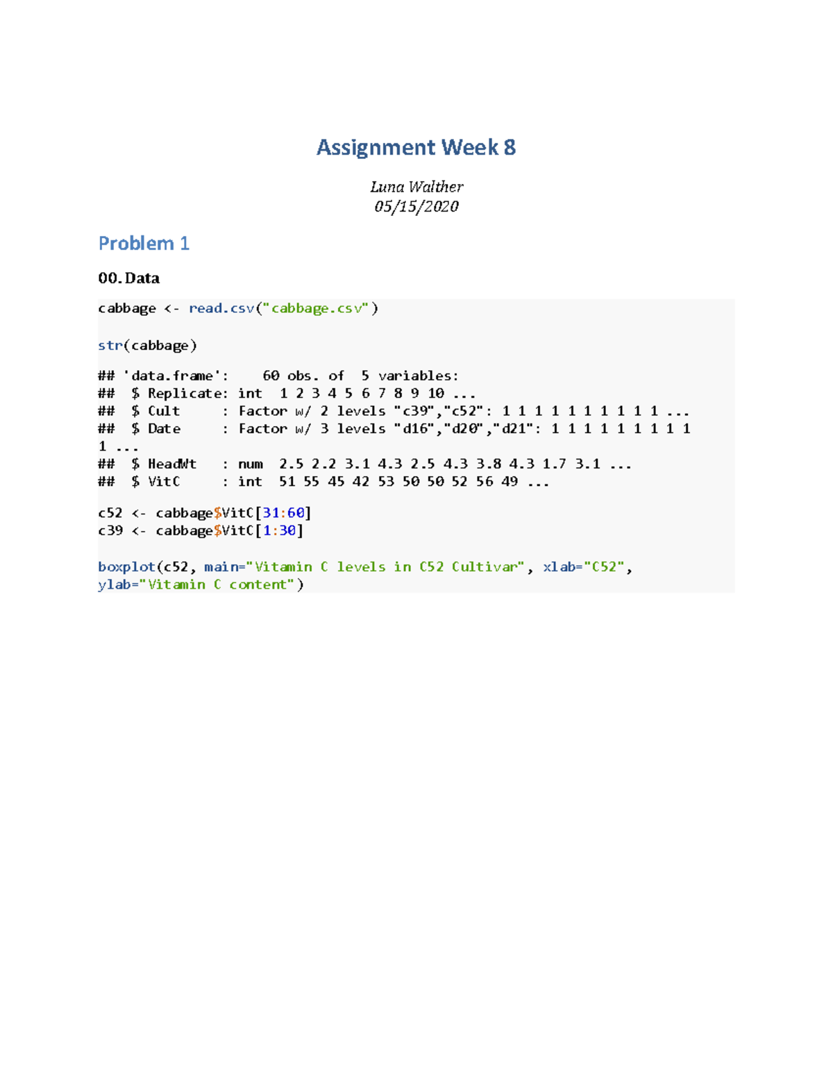 Assignment Week 8 - Data cabbage