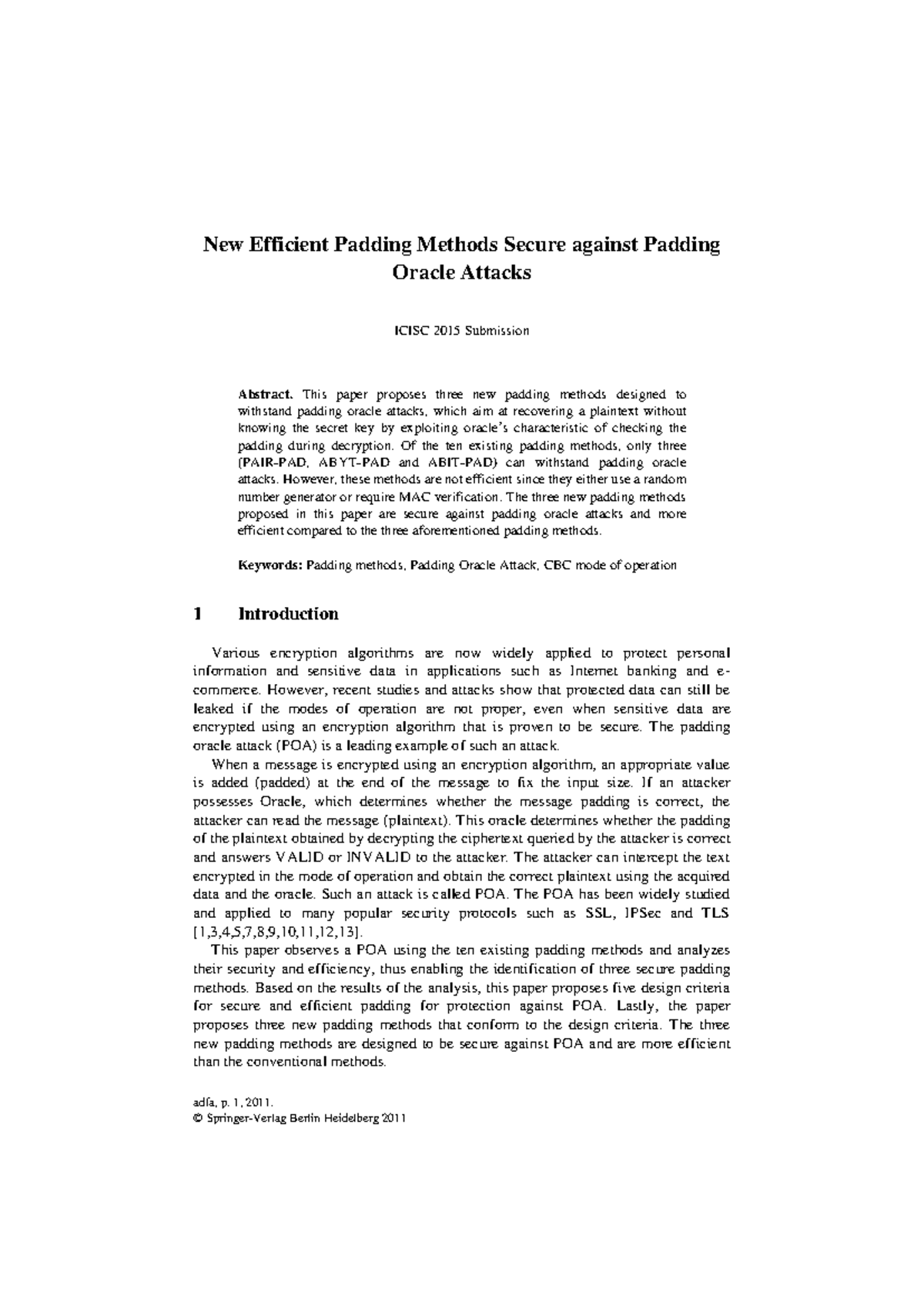 New Efficient Padding Methods Against Padding Oracle Attacks (ICISC ...