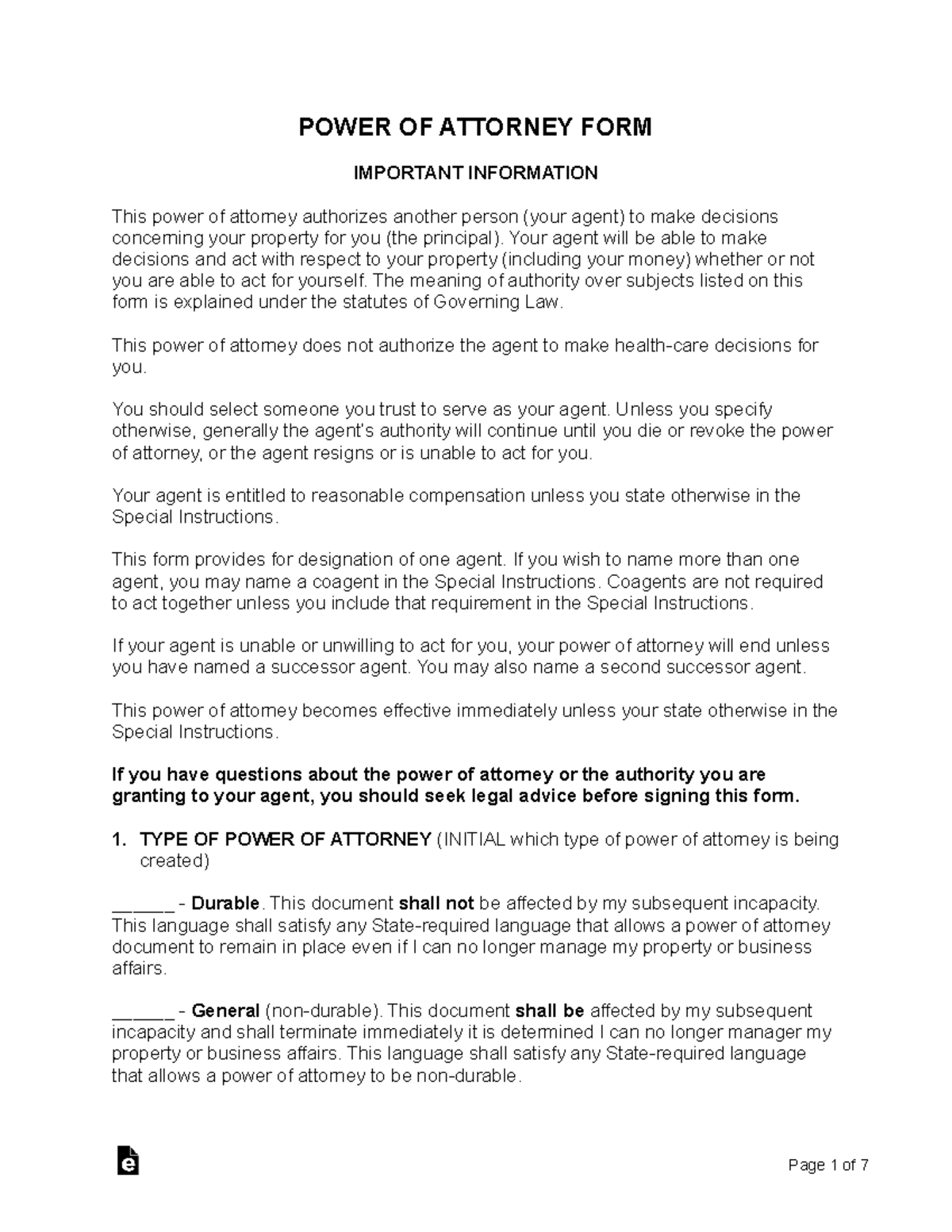 Power of Attorney Form - Essential Information & Instructions - Studocu
