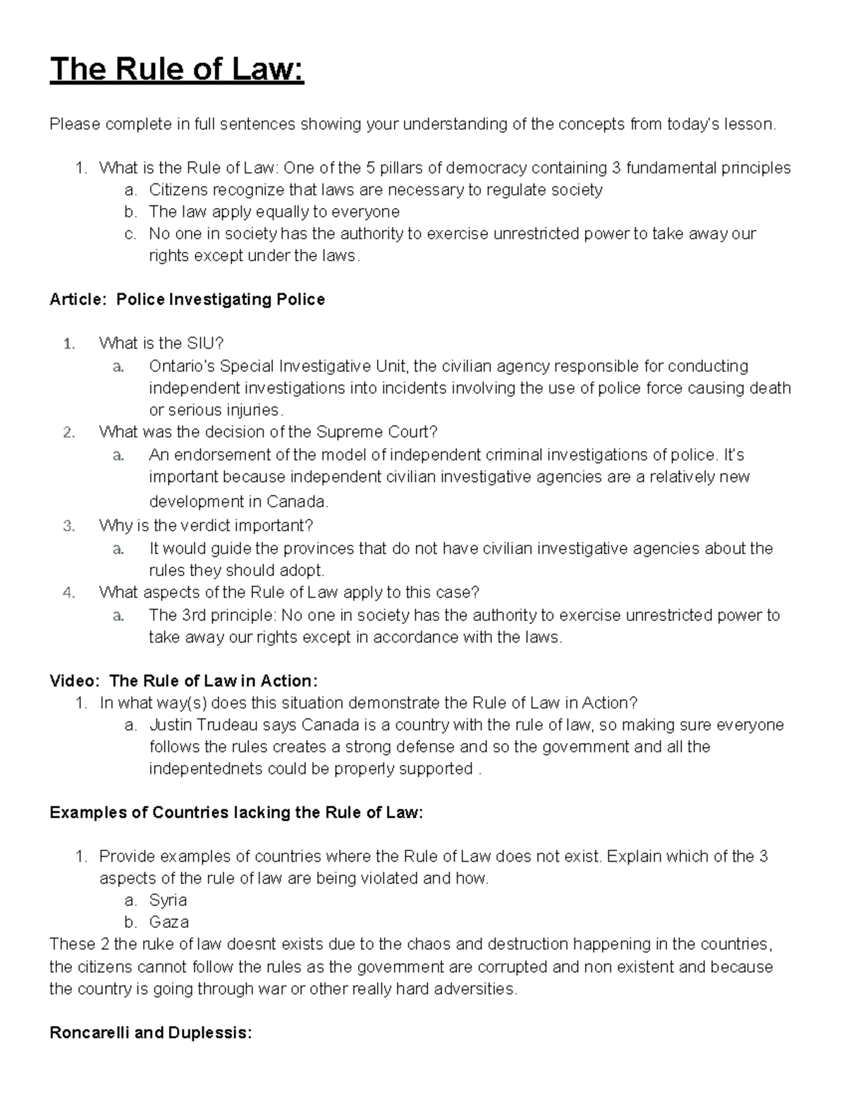 Copy of The Rule of Law Worksheet - The Rule of Law: Please complete in ...