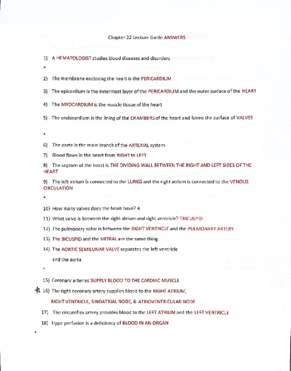 CH22 Lecture Guide: Heart Anatomy & Physiology Answers - Studocu