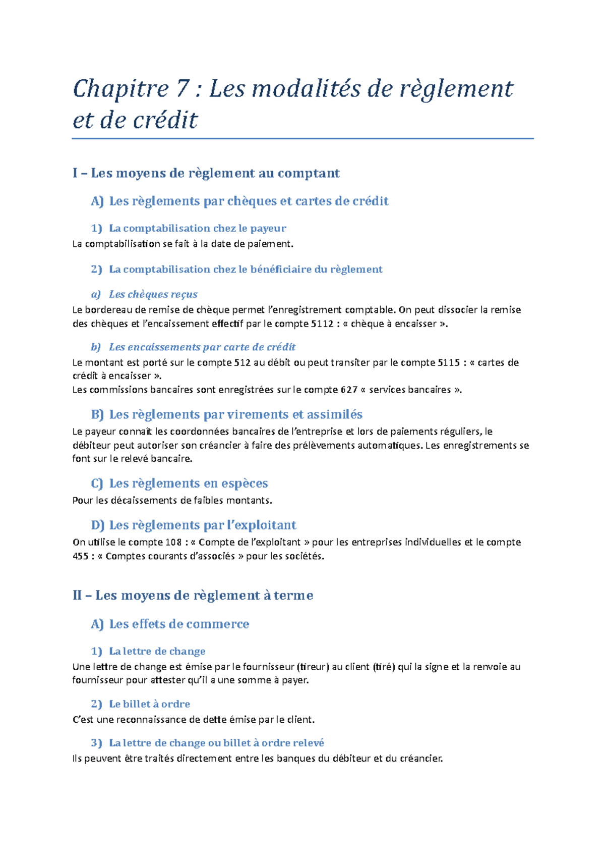 Chapitre 7 - Les modalités de règlement et de crédit - Chapitre 7 : Les ...