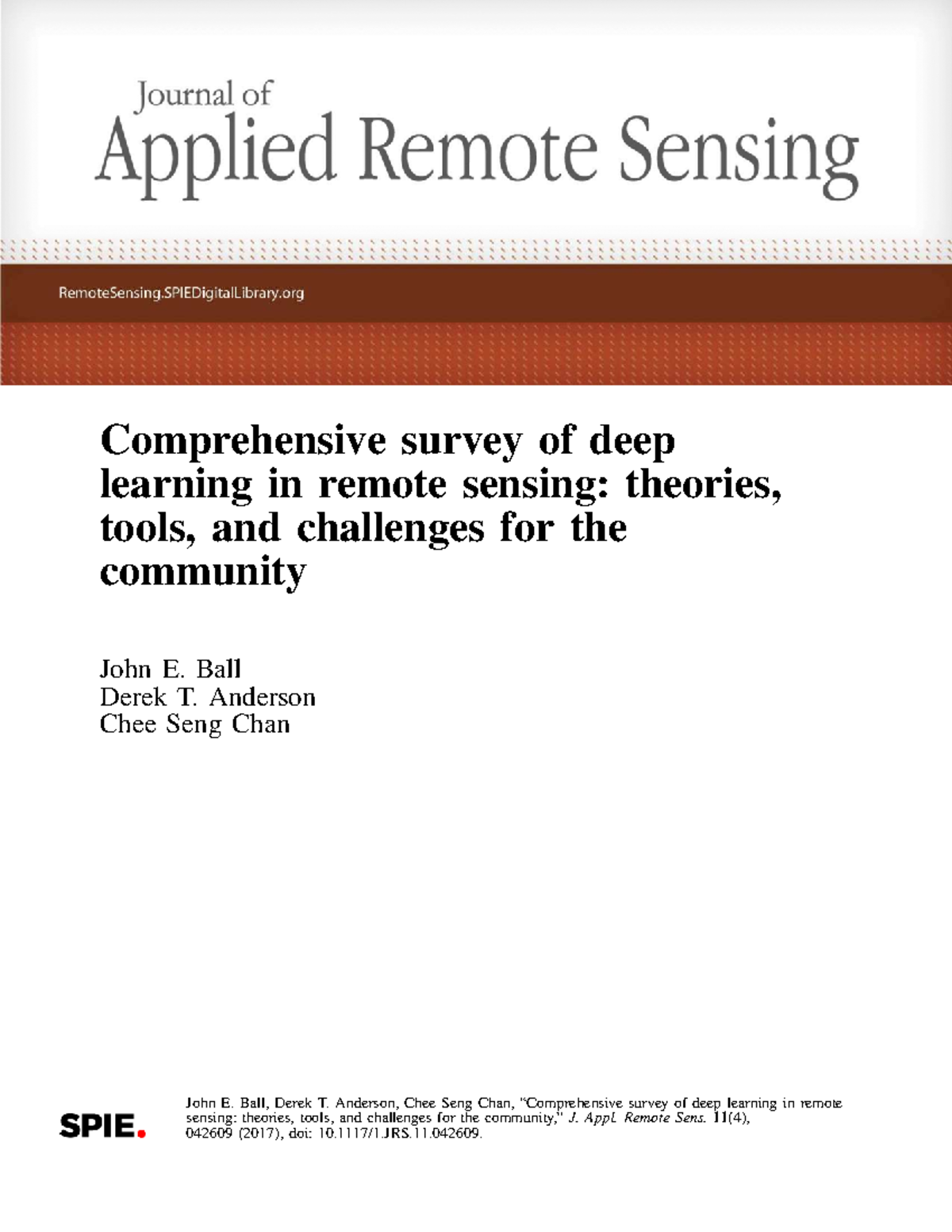 Deep Learning in Remote Sensing: Comprehensive Survey (J. Appl. Remote ...