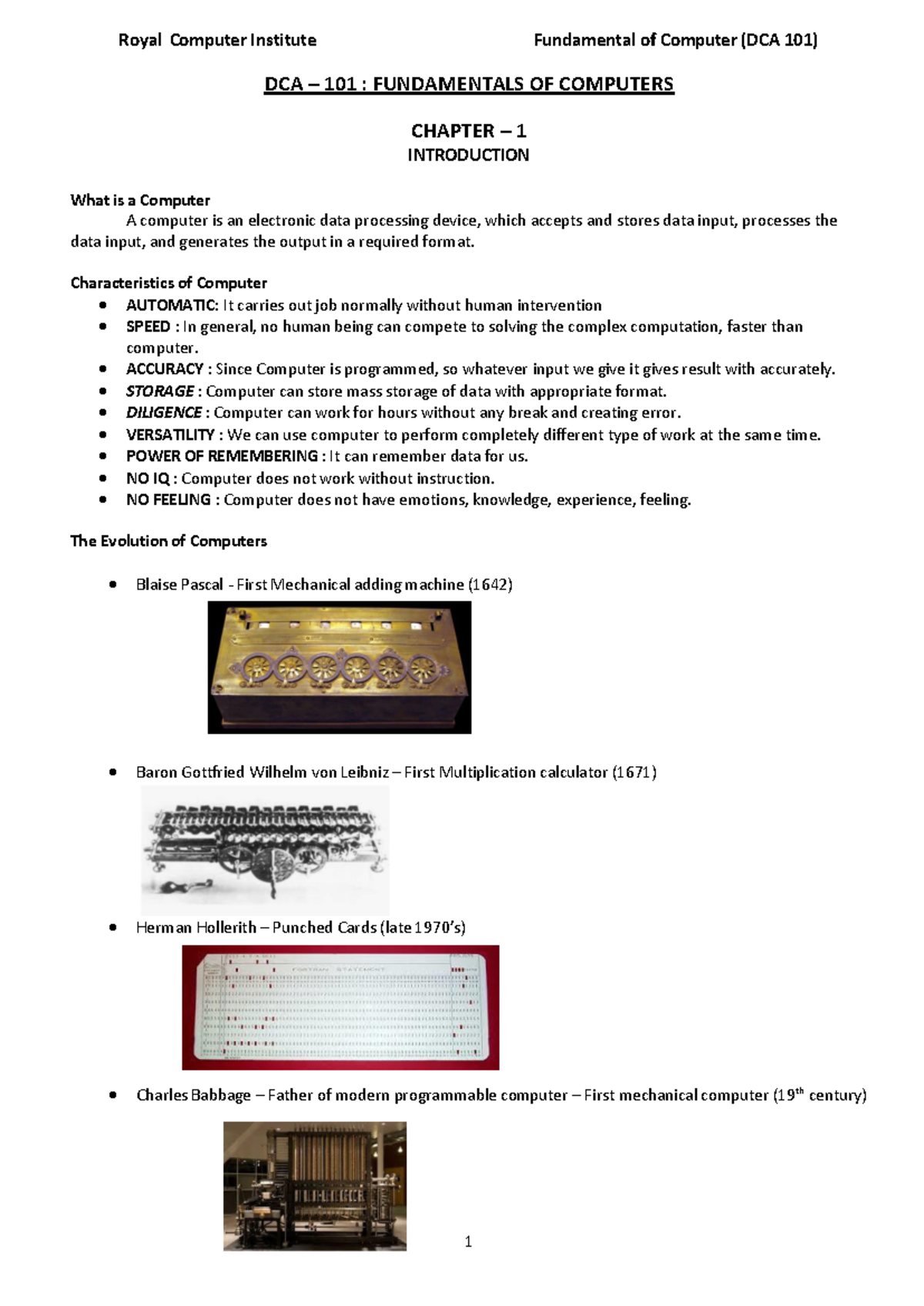 DCA 101 - Fundamentals of Computers: Concepts, Evolution, and More ...