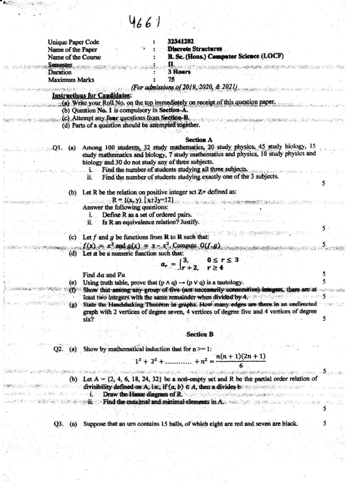 1216 Discrete Mathematical Structures - Important Exam Questions - Studocu