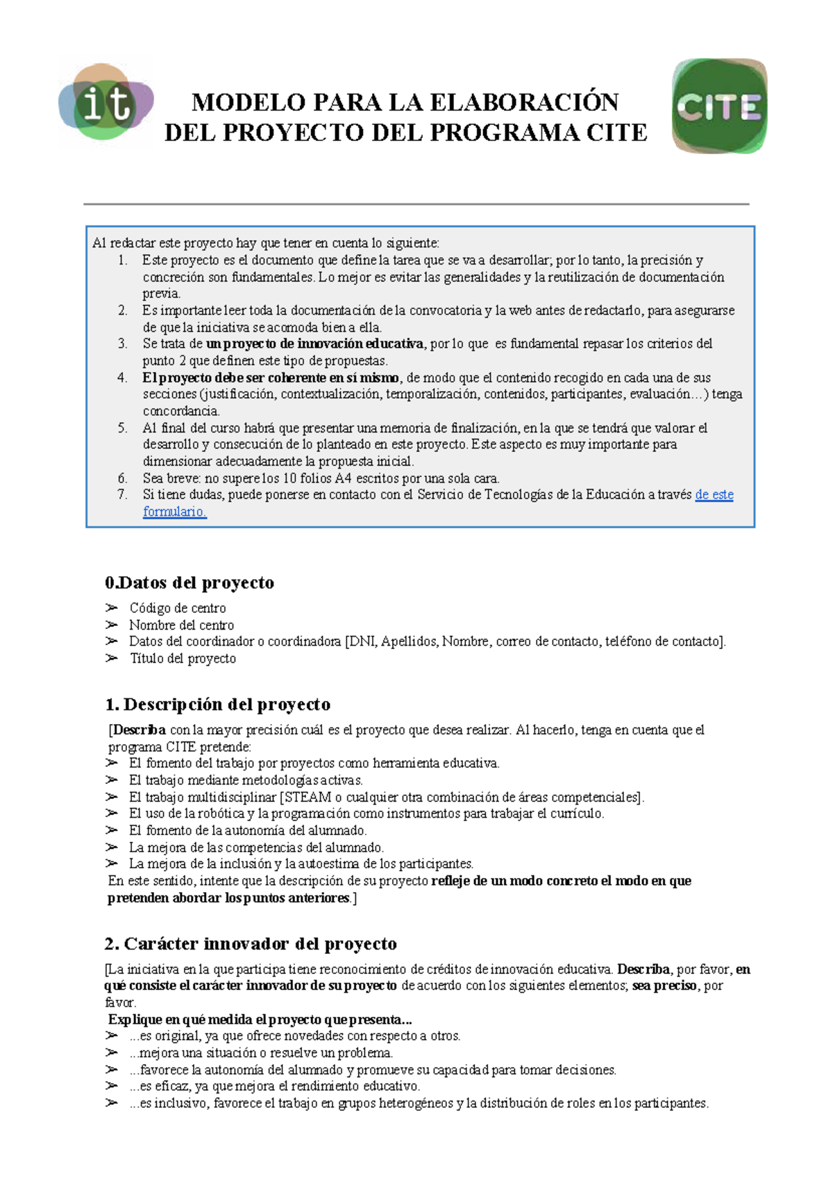 Modelo de Proyecto CITE: Guía para la Elaboración y Presentación - Studocu