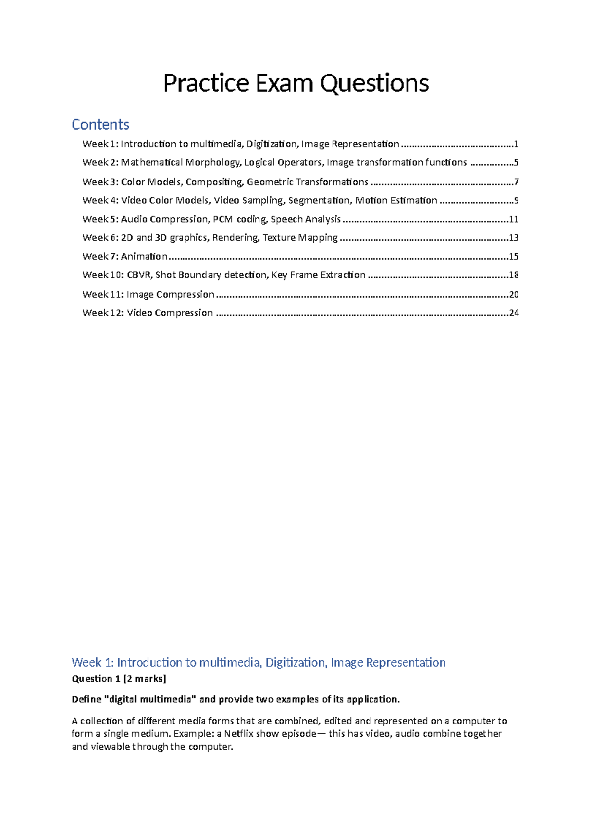 COMP3419 Practice Exam Questions and Study Notes for Multimedia - Studocu