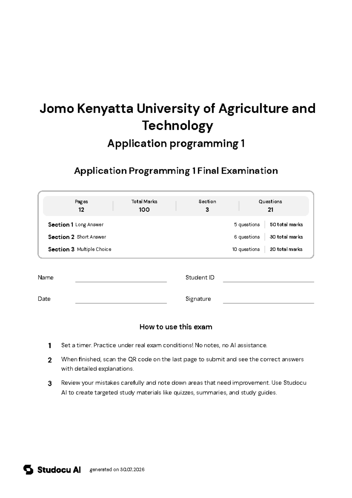 Application Programming 1 Final Exam - Studocu