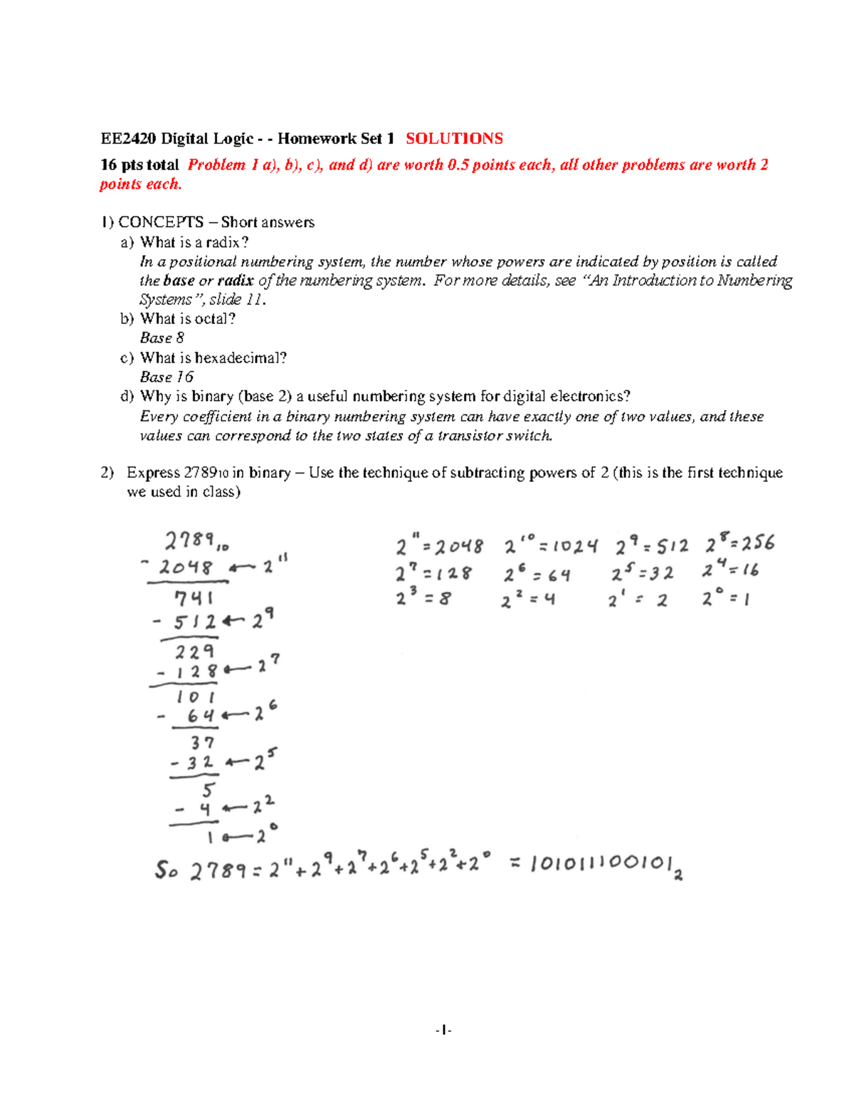 HW 1 Solutions - Hw answers for digital logic - 1 - EE2420 Digital ...
