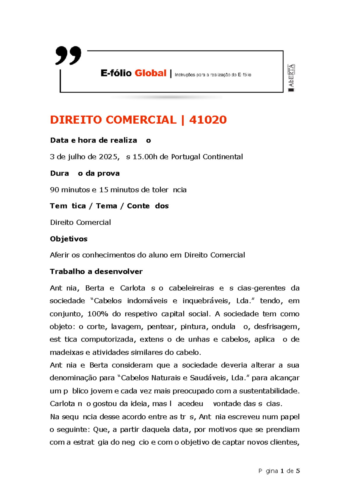 Efolio Global Direito Comercial 41020 - Época Normal 2025 - Studocu