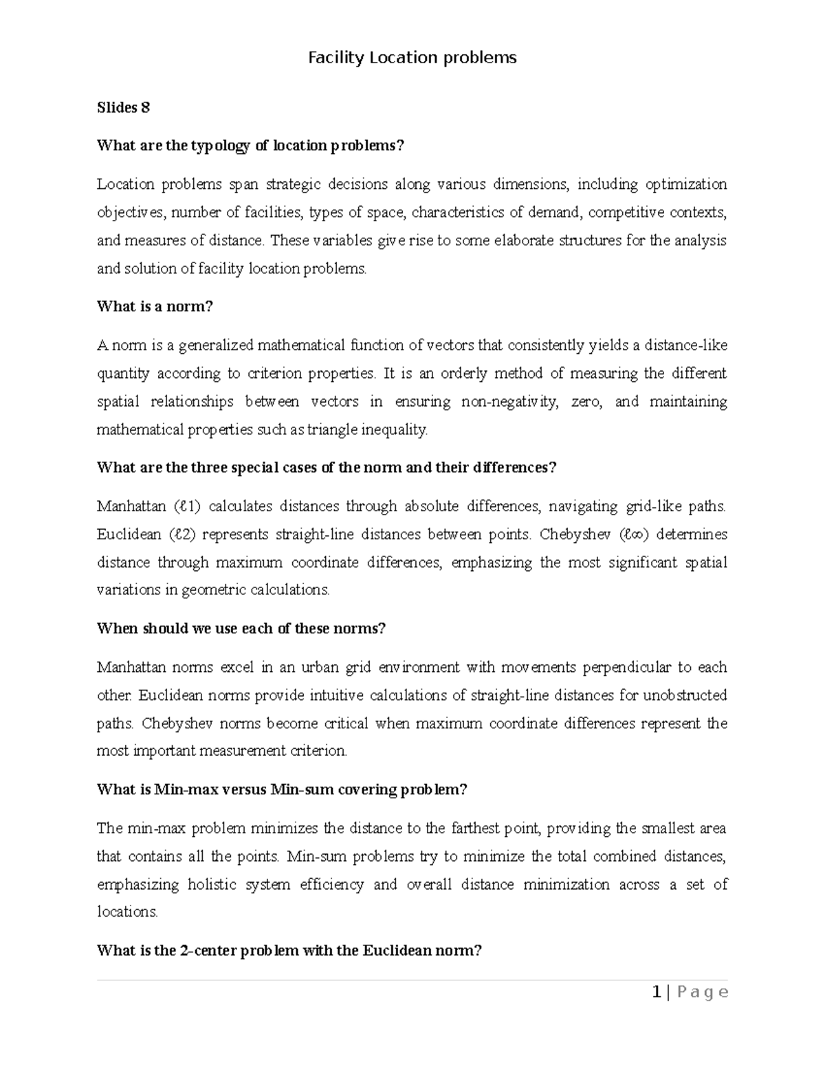 Facility Location problems - Slides 8 What are the typology of location ...