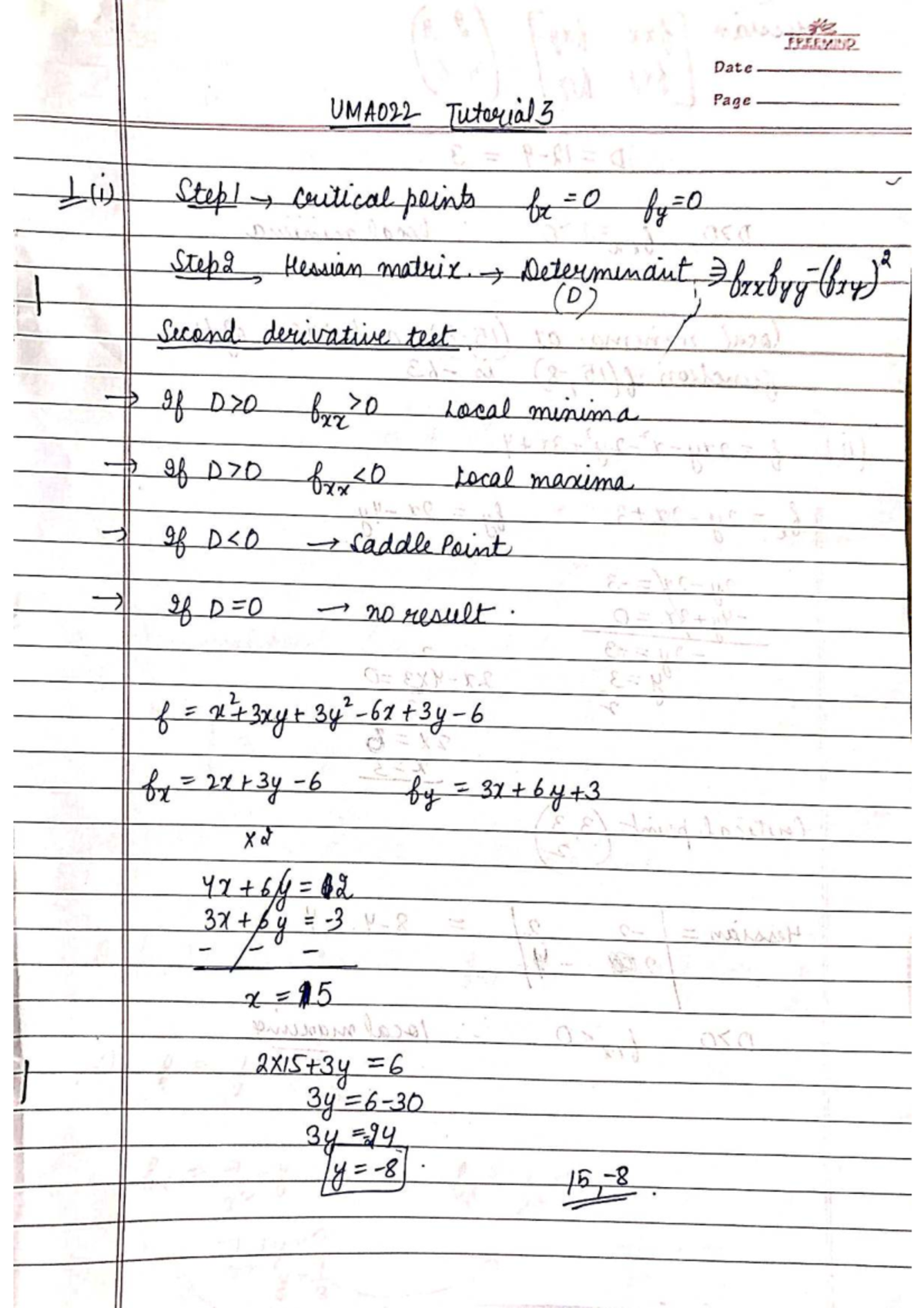 FREEMIND UMA022 Tutorial 3 Solutions: Critical Points & Hessian ...