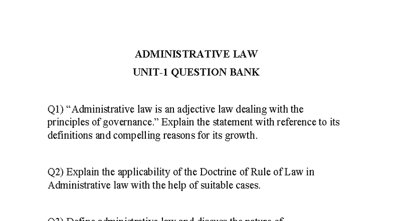 Administrative LAW QB unit1 - ADMINISTRATIVE LAW UNIT-1 QUESTION BANK ...
