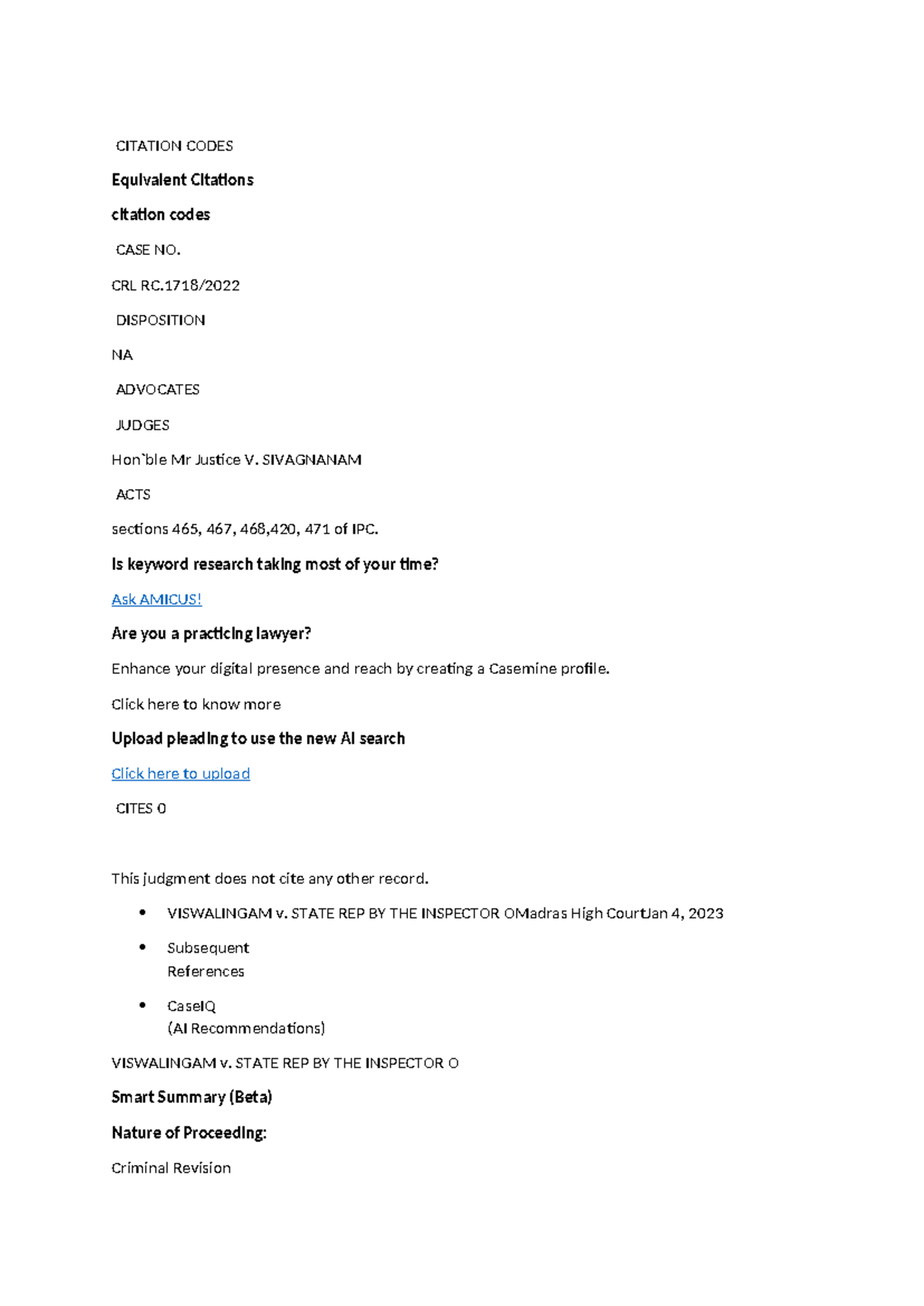 CITATION CODES: OCI Cases - Legal Notes on CRL Disposition - Studocu