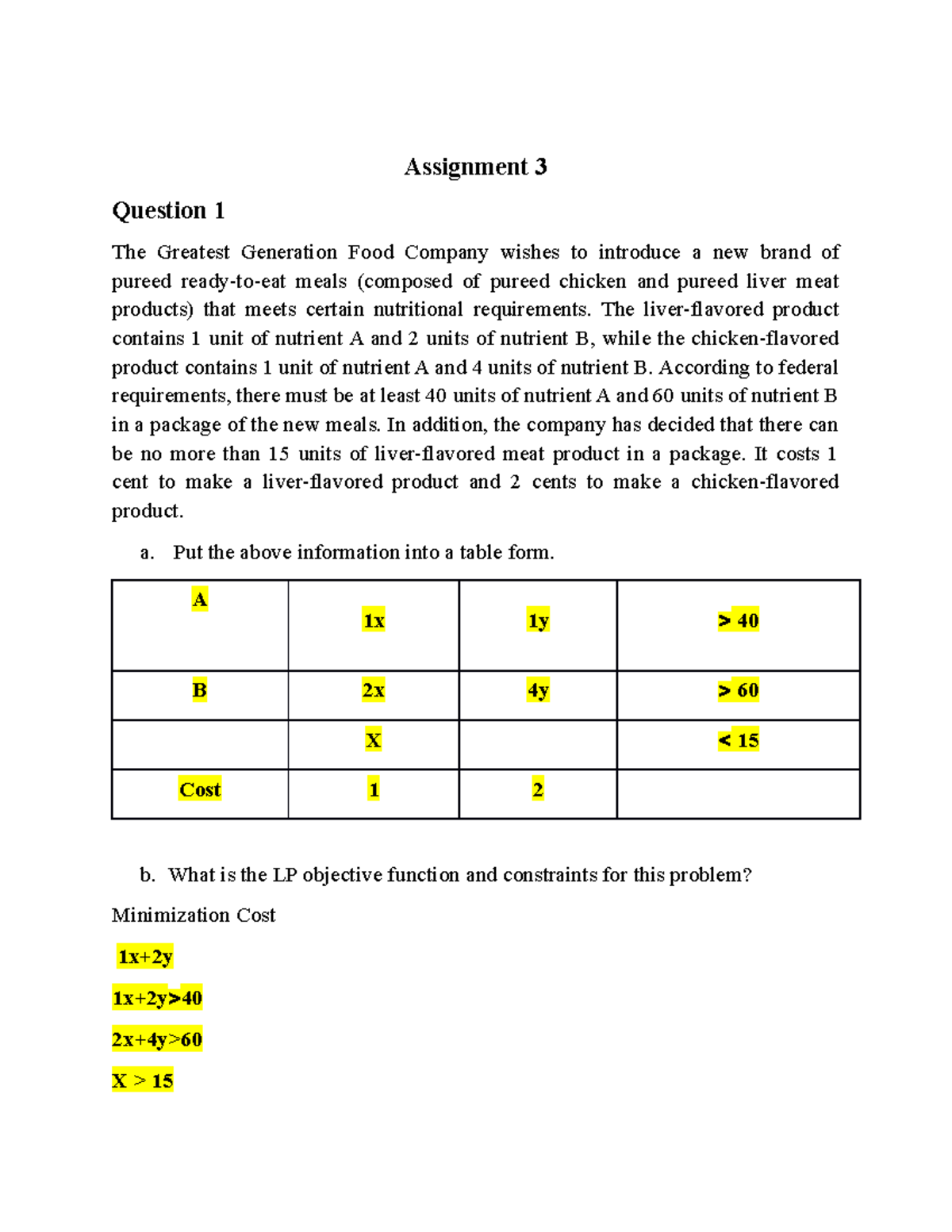 Assignment 3: Linear Programming Problems and Solutions - Studocu