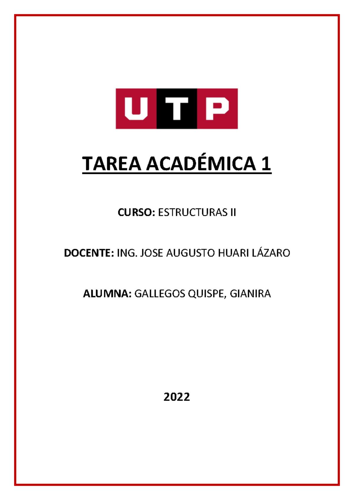 Tarea Académica 1 - Estructuras II: Análisis de Proyectos de Edificación - Document Preview