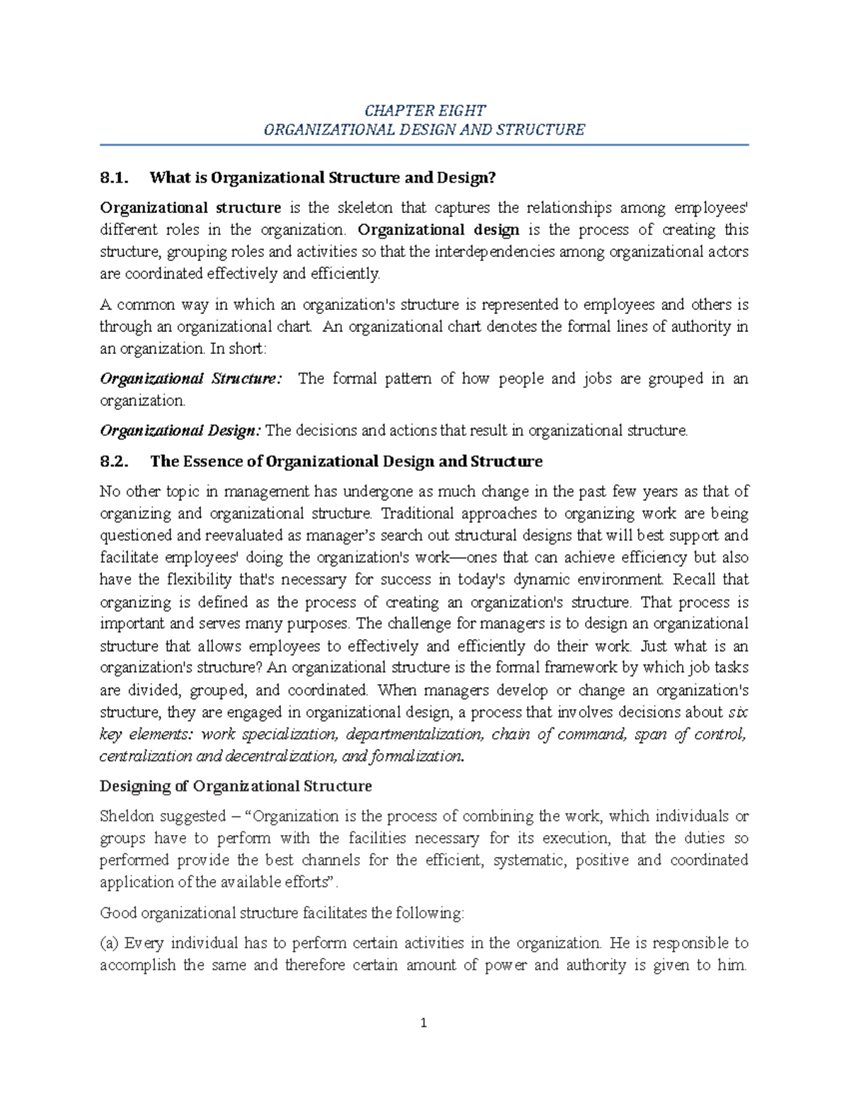 OB 8: Organizational Design and Structure - Key Concepts and Steps ...