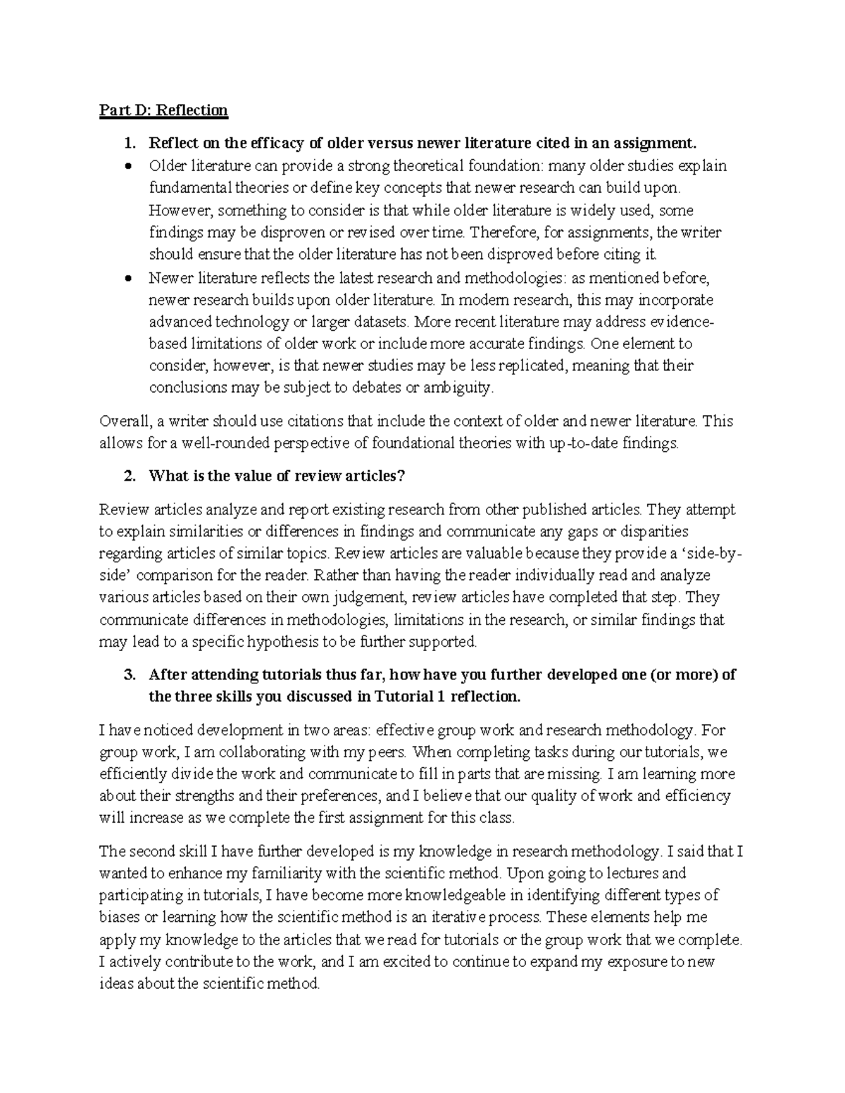 Tutorial 3 Reflection: Efficacy of Literature & Skill Development - Studocu