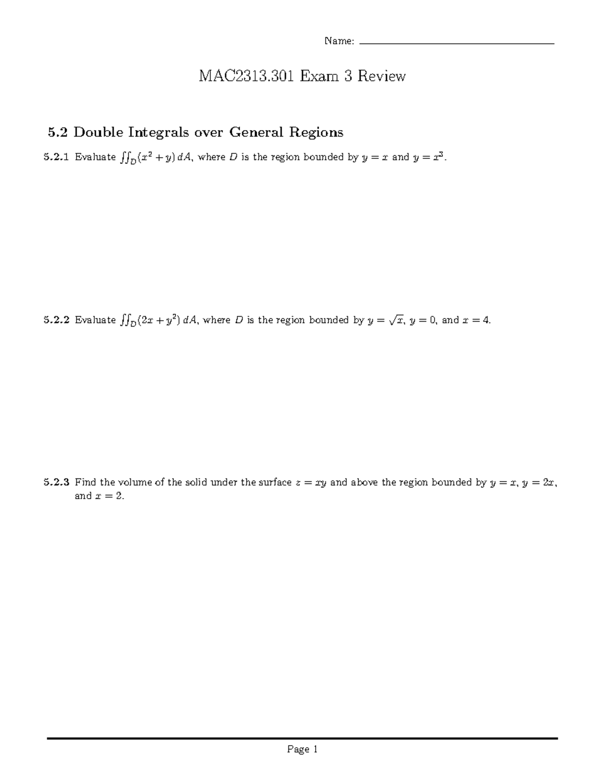 MAC2313.301 Exam 3 Review: Double & Triple Integrals Insights - Studocu
