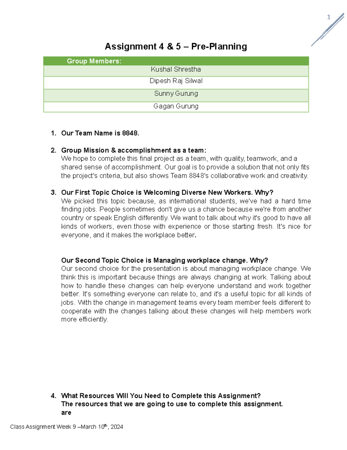 In Class Assignment Week 9 - Assignment 4 & 5 – Pre-Planning Group ...