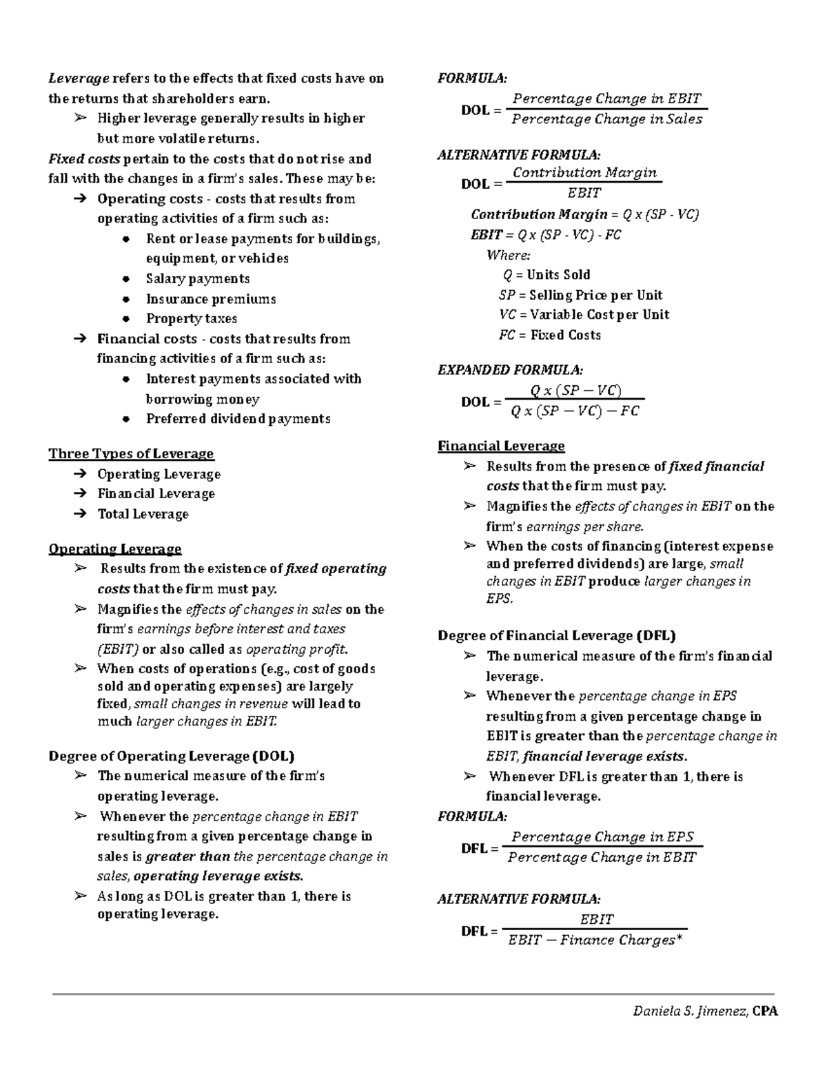 Leverage handouts: Understanding operating and financial leverage ...