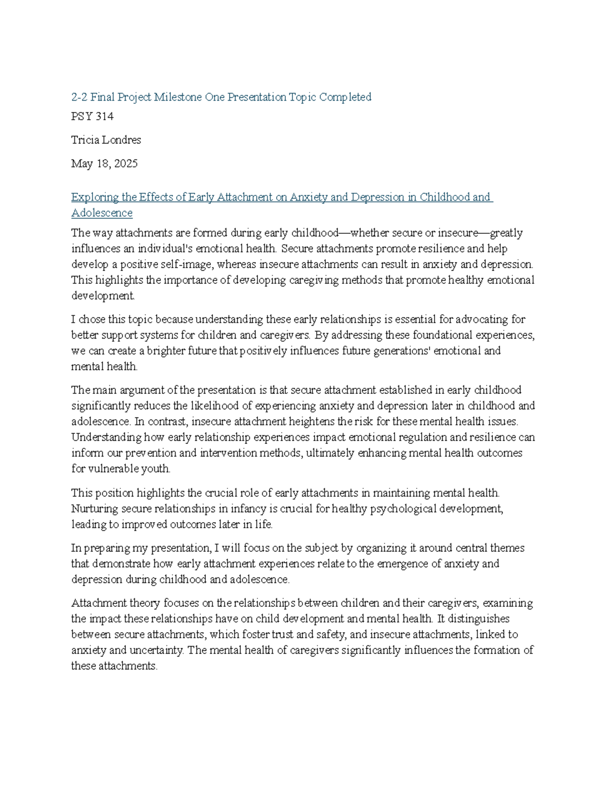 Final Project Presentation on Early Attachment's Impact on Mental ...