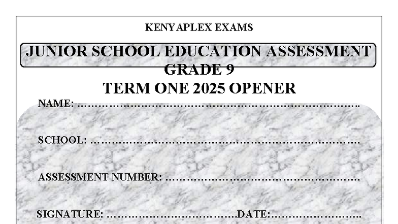 Grade 9 Integrated Science Term 1 Opener Exam 2025 - Studocu