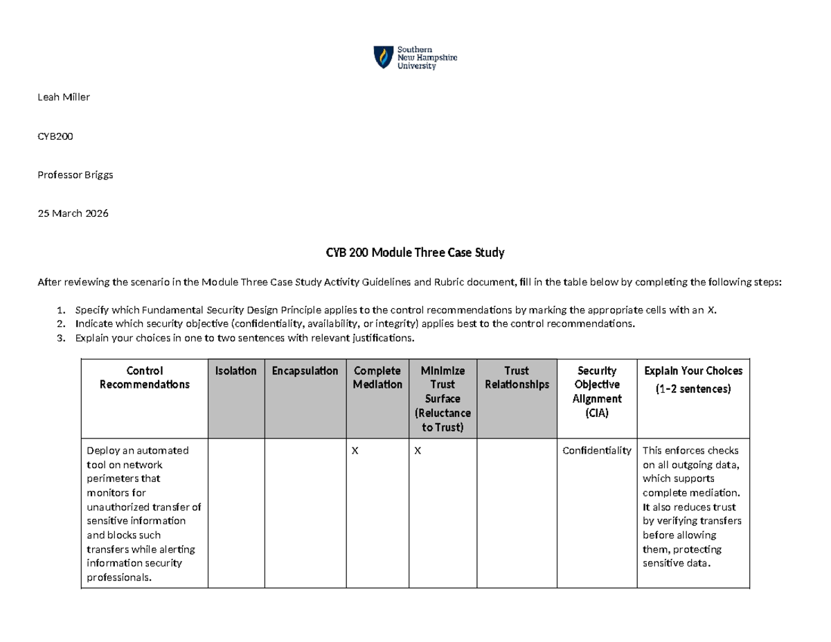 CYB200 Module 3 Case Study: Security Design Principles Analysis - Studocu
