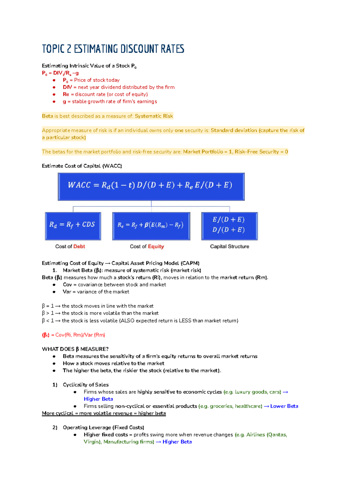 Topic 2: Estimating Discount Rates - Cheat Sheet for Finance Students ...