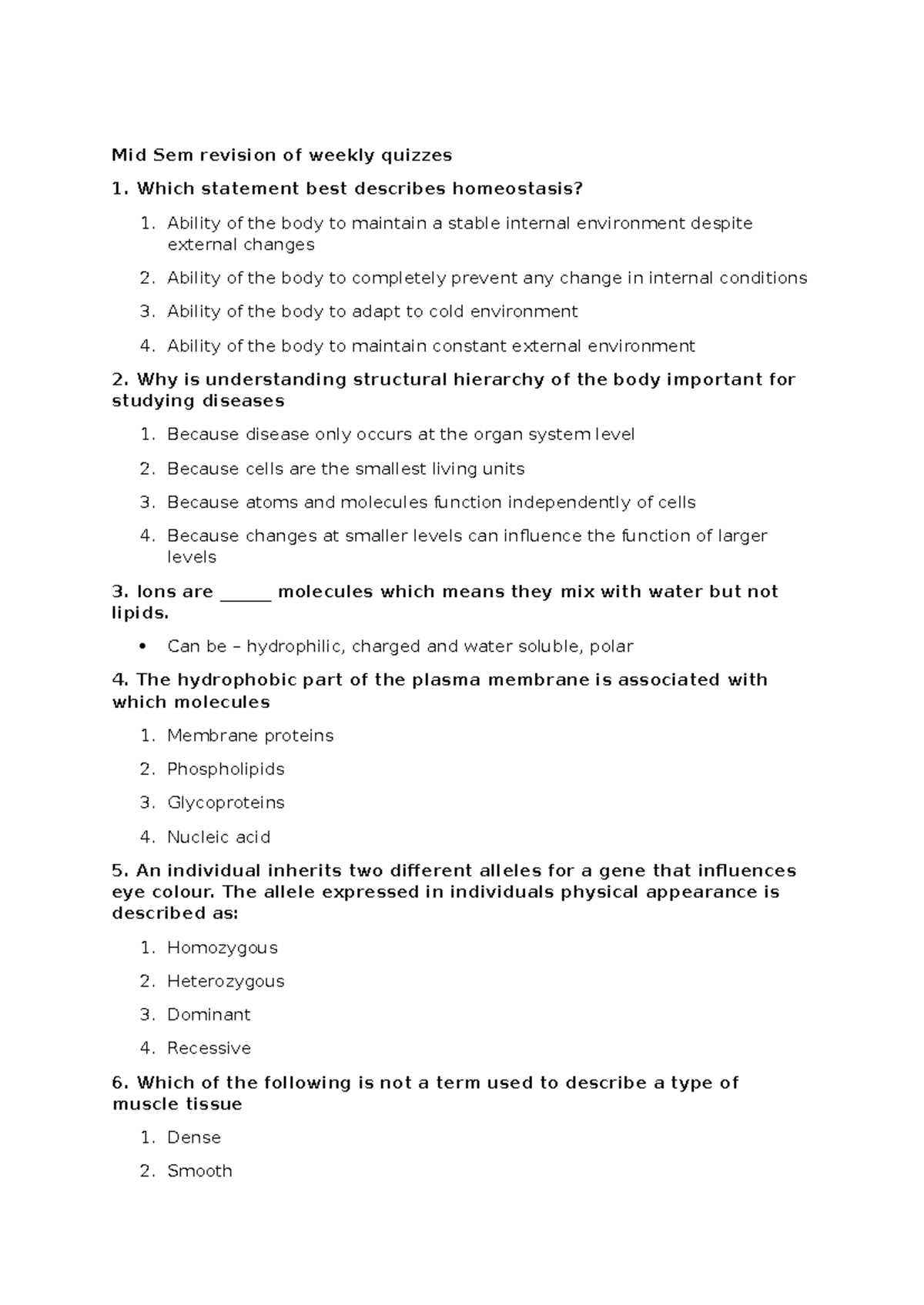 Mid Sem Revision: Weekly Quiz Questions & Answers - Studocu