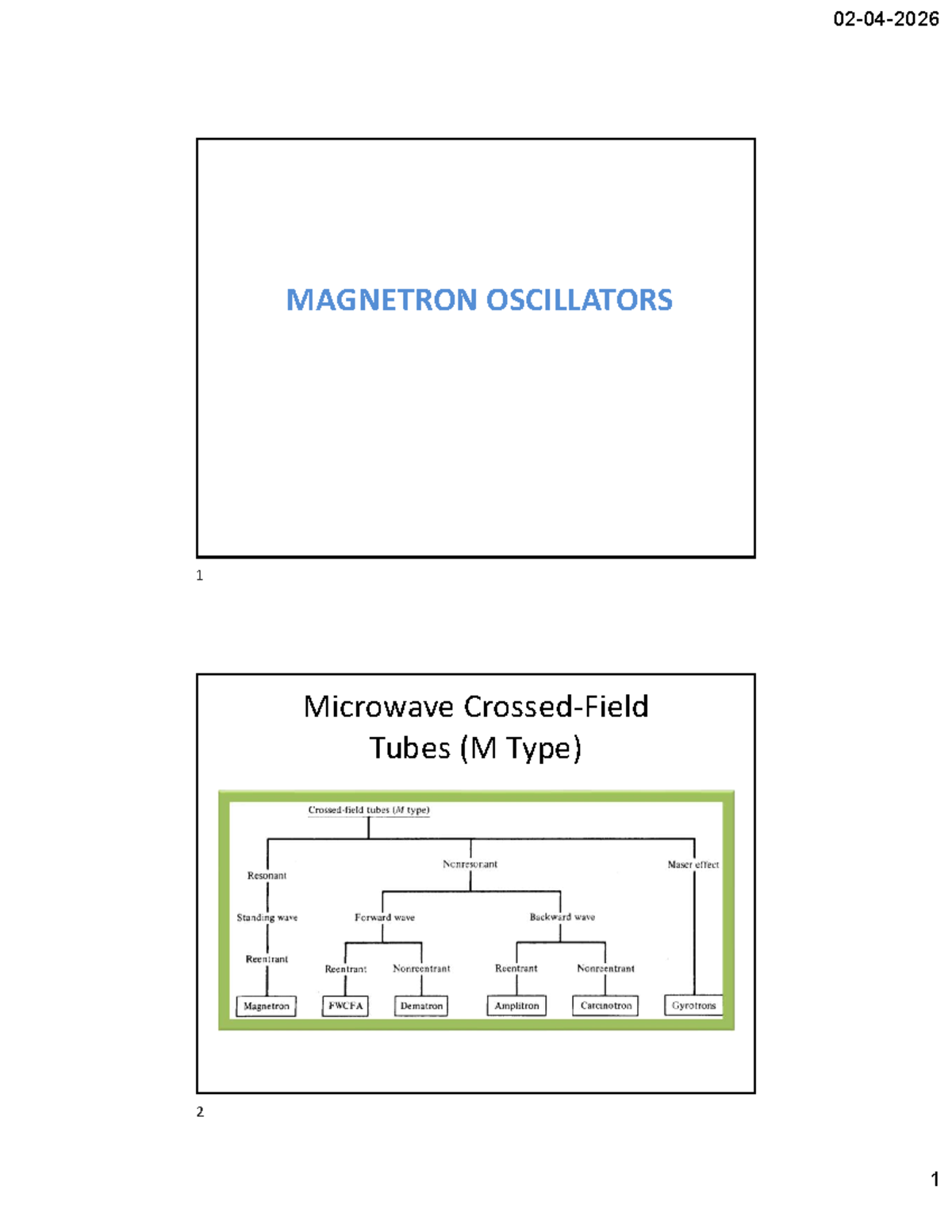 MAGNETRON OSCILLATORS: Types and Electron Motion Equations - Studocu