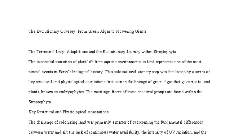 The Evolutionary Journey of Plants: From Green Algae to Angiosperms ...