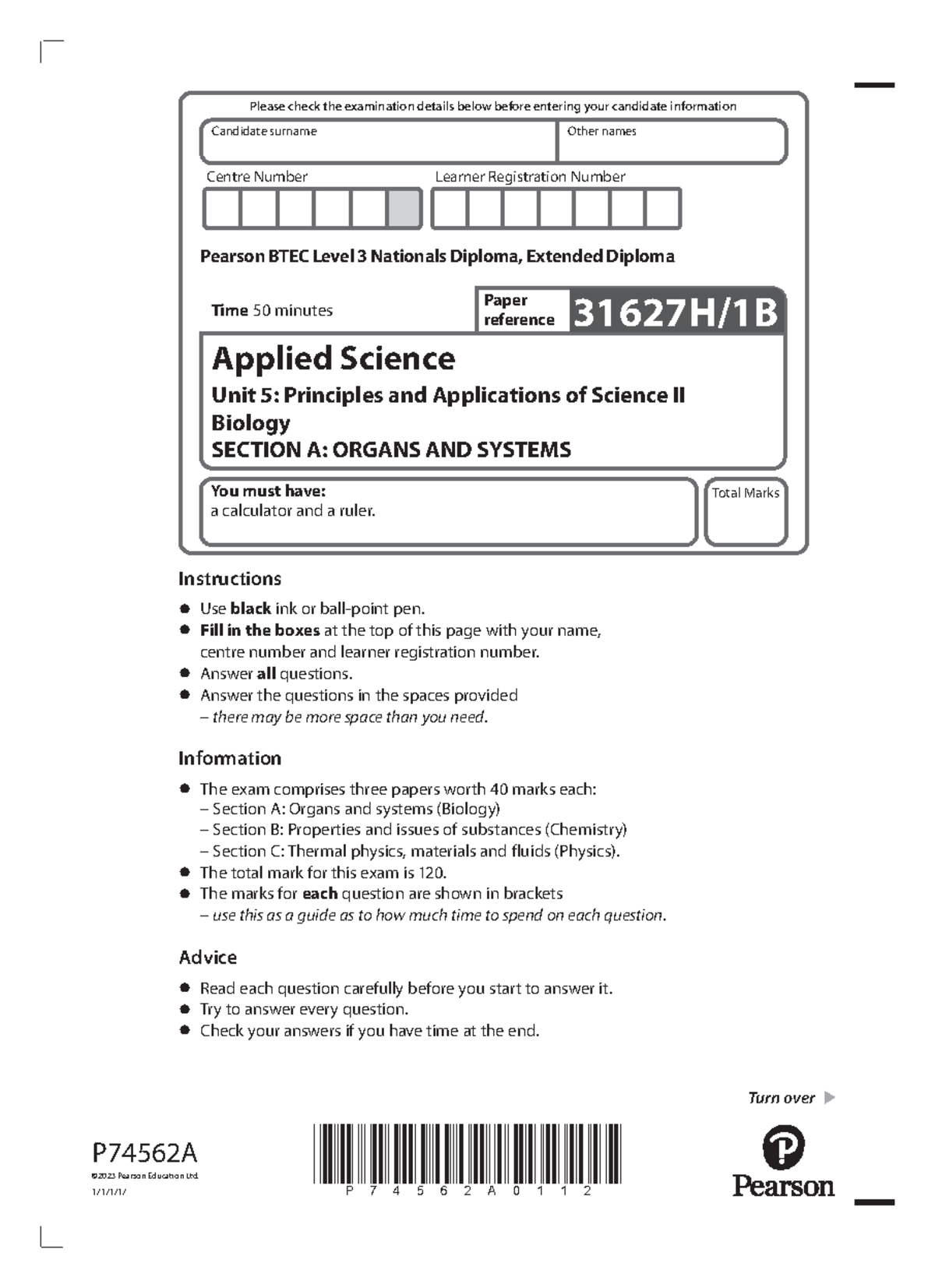Jan 2023 B5 - Biology Past Paper for Applied Science Unit 5 Exam - Studocu