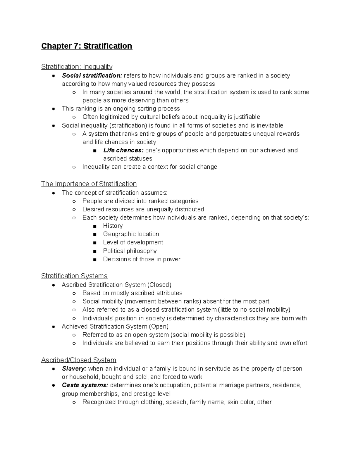 Chapter 7: Social Stratification and Inequality Analysis - Studocu