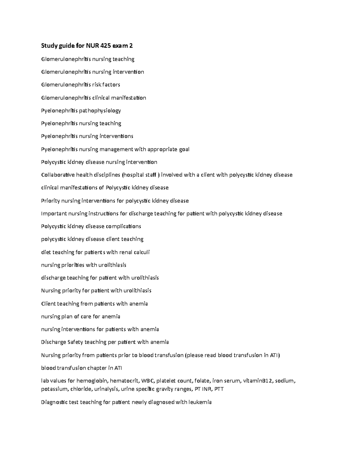 NUR 425 Exam 2 Study Guide: Key Nursing Interventions & Concepts - Studocu