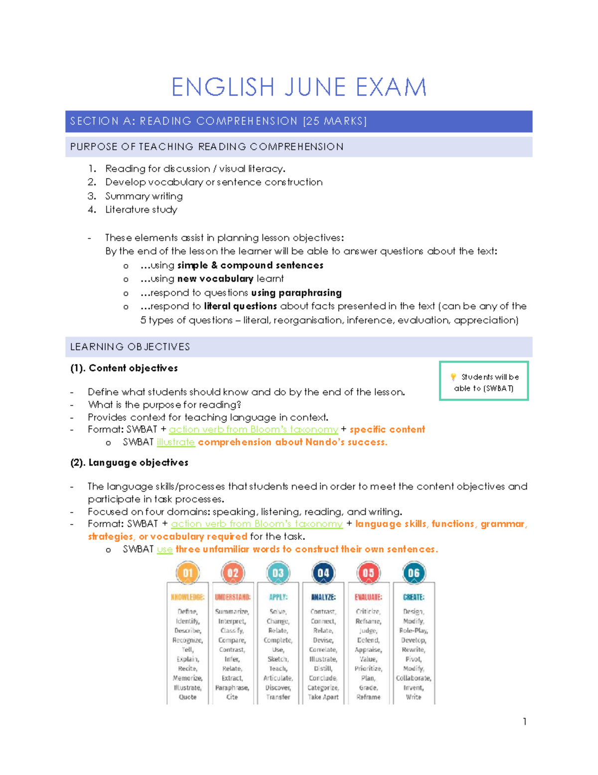 Final Exam Notes for English: Reading Comprehension & Poetry Analysis ...