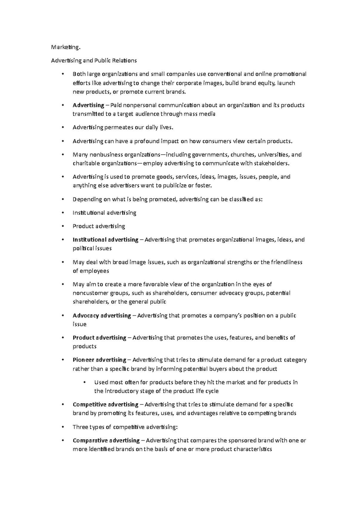Marketing, Advertising & PR Strategies: A Comprehensive Overview - Studocu