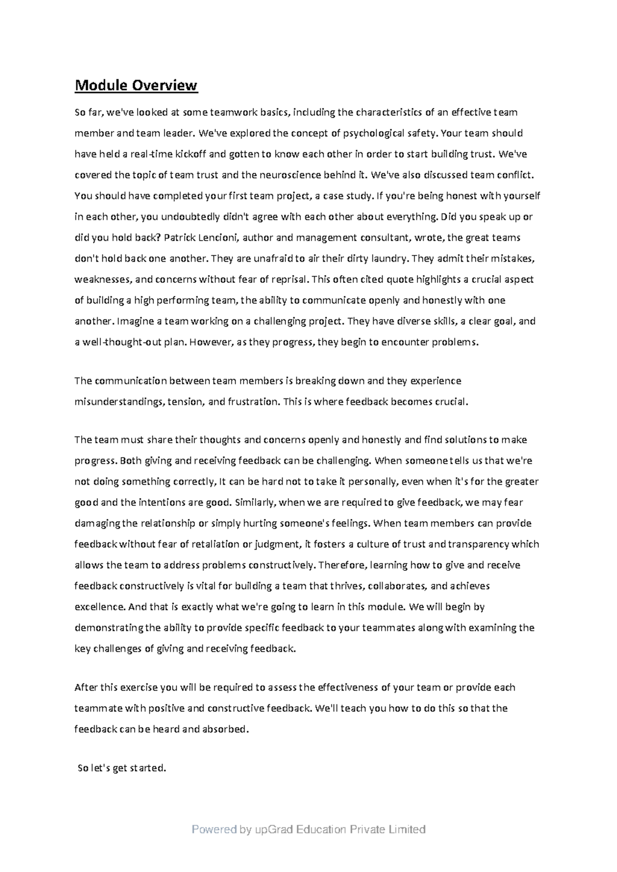 Session+Transcript+-+Feedback - Module Overview So far, we've looked at ...