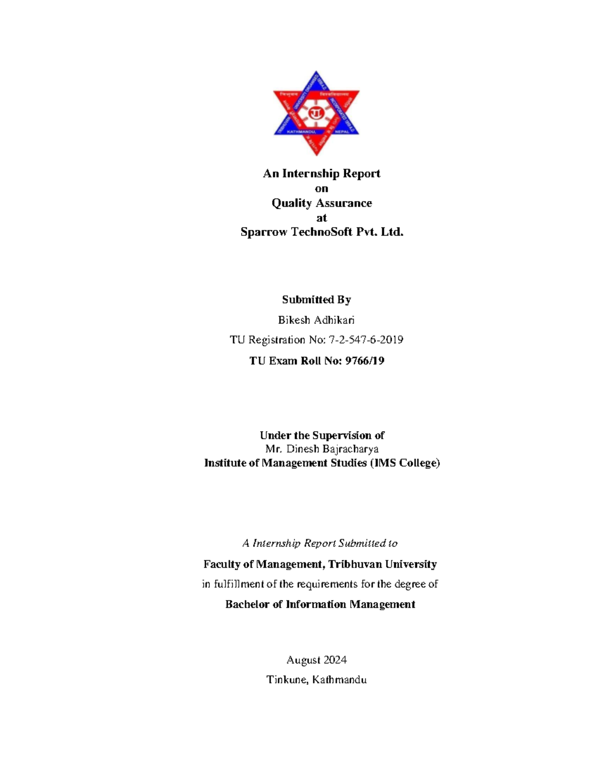 BIM 2024 Quality Assurance Internship Report at Sparrow TechnoSoft ...