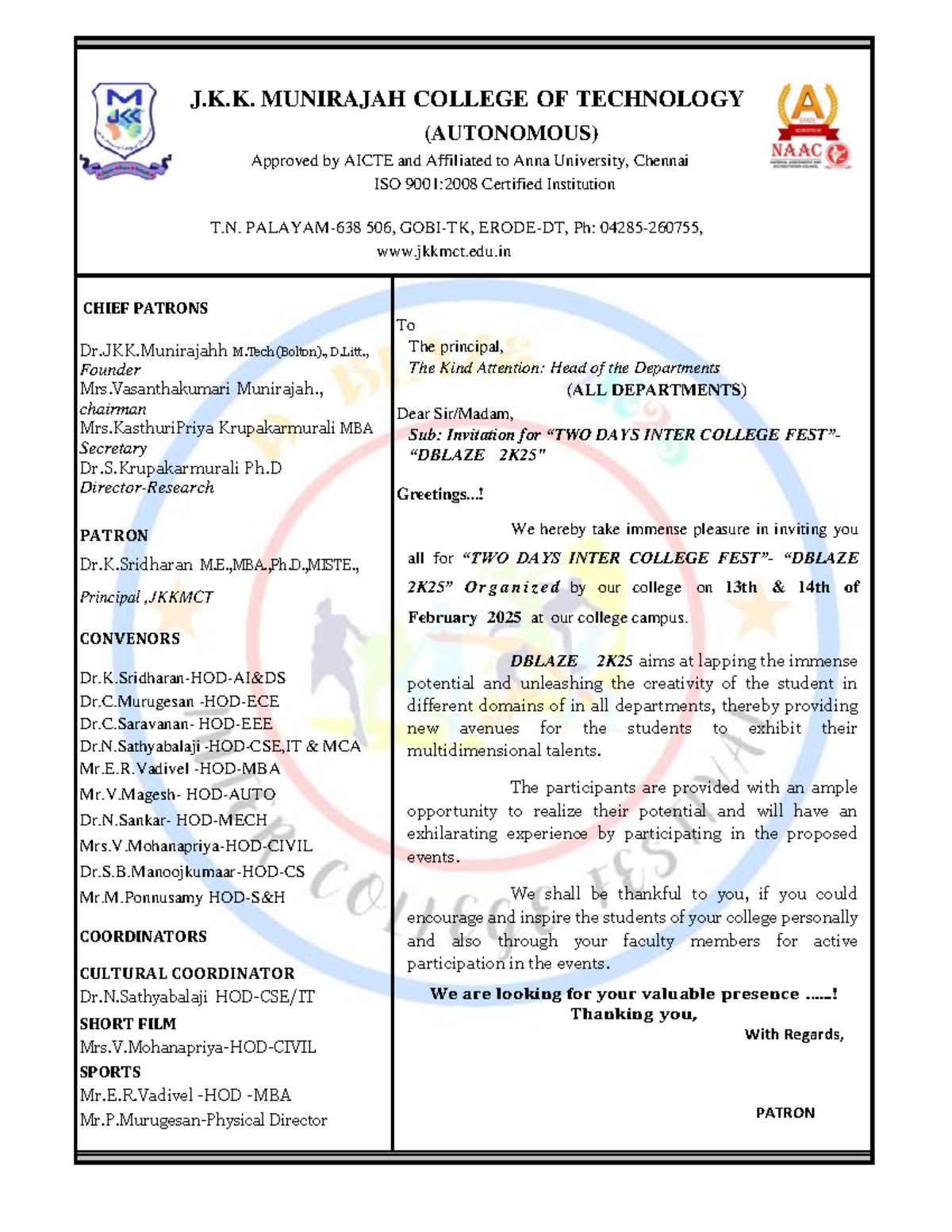Covering Letter D Blaze for symposium - J.K. MUNIRAJAH COLLEGE OF ...