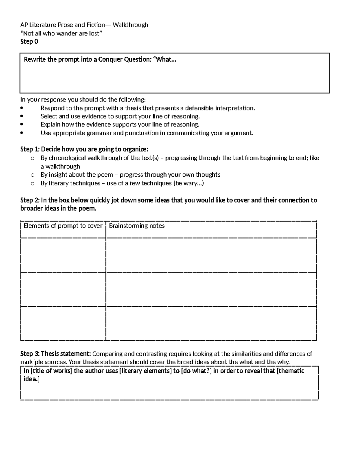 AP Lit Prose & Fiction: Timed Write Walkthrough Guide - Studocu