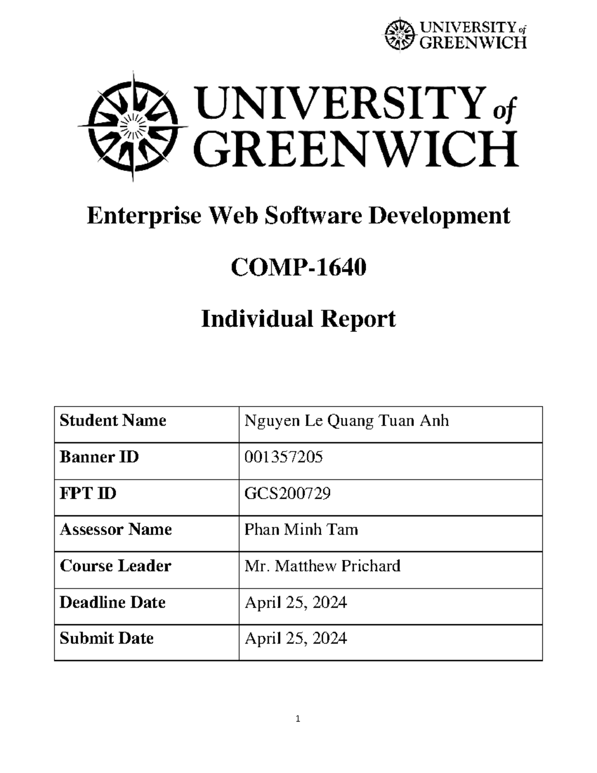 GCS200729 Enterprise Web Software Dev: Individual Report by Nguyen Le ...