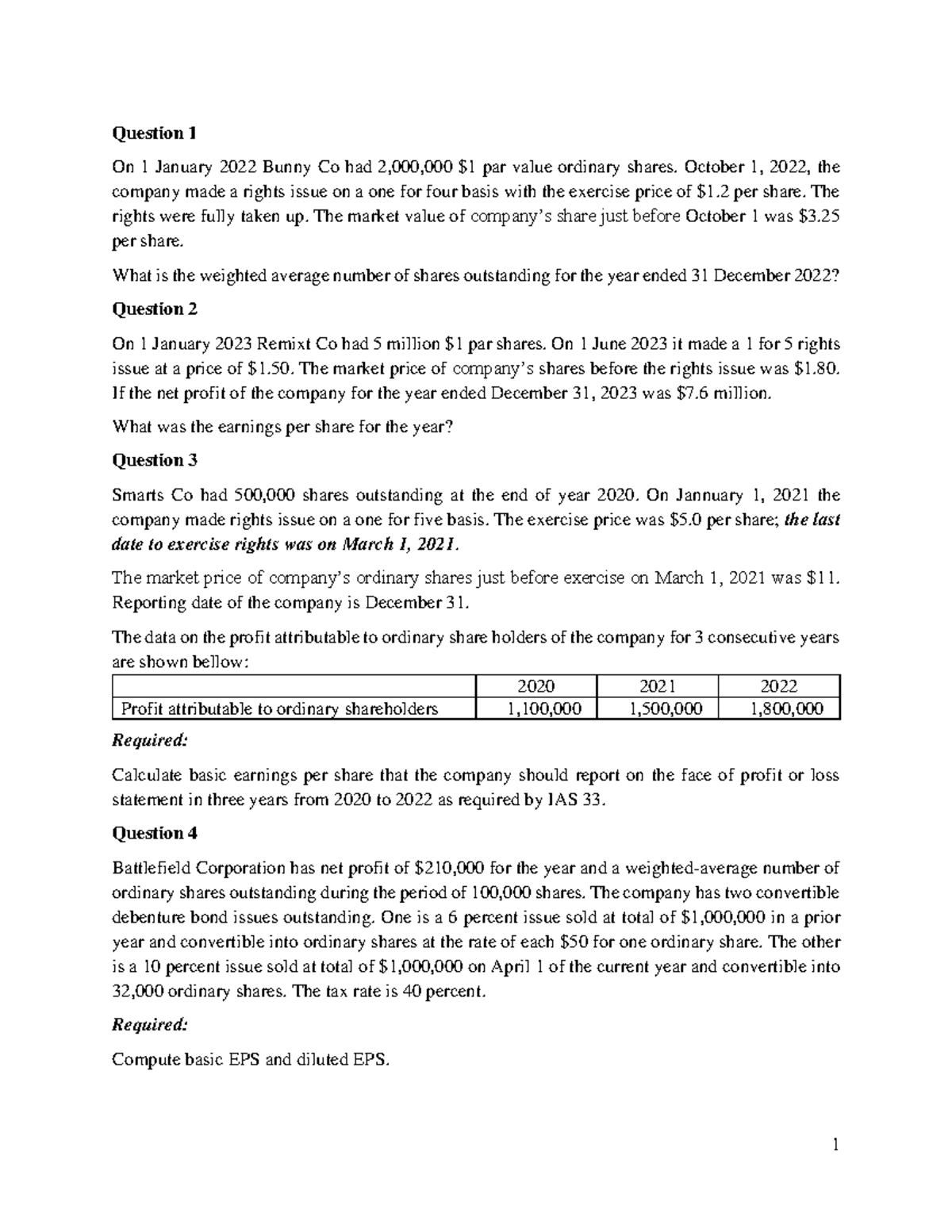 EPS Practice Exercises for Finance WHU101 Final Exam - Studocu