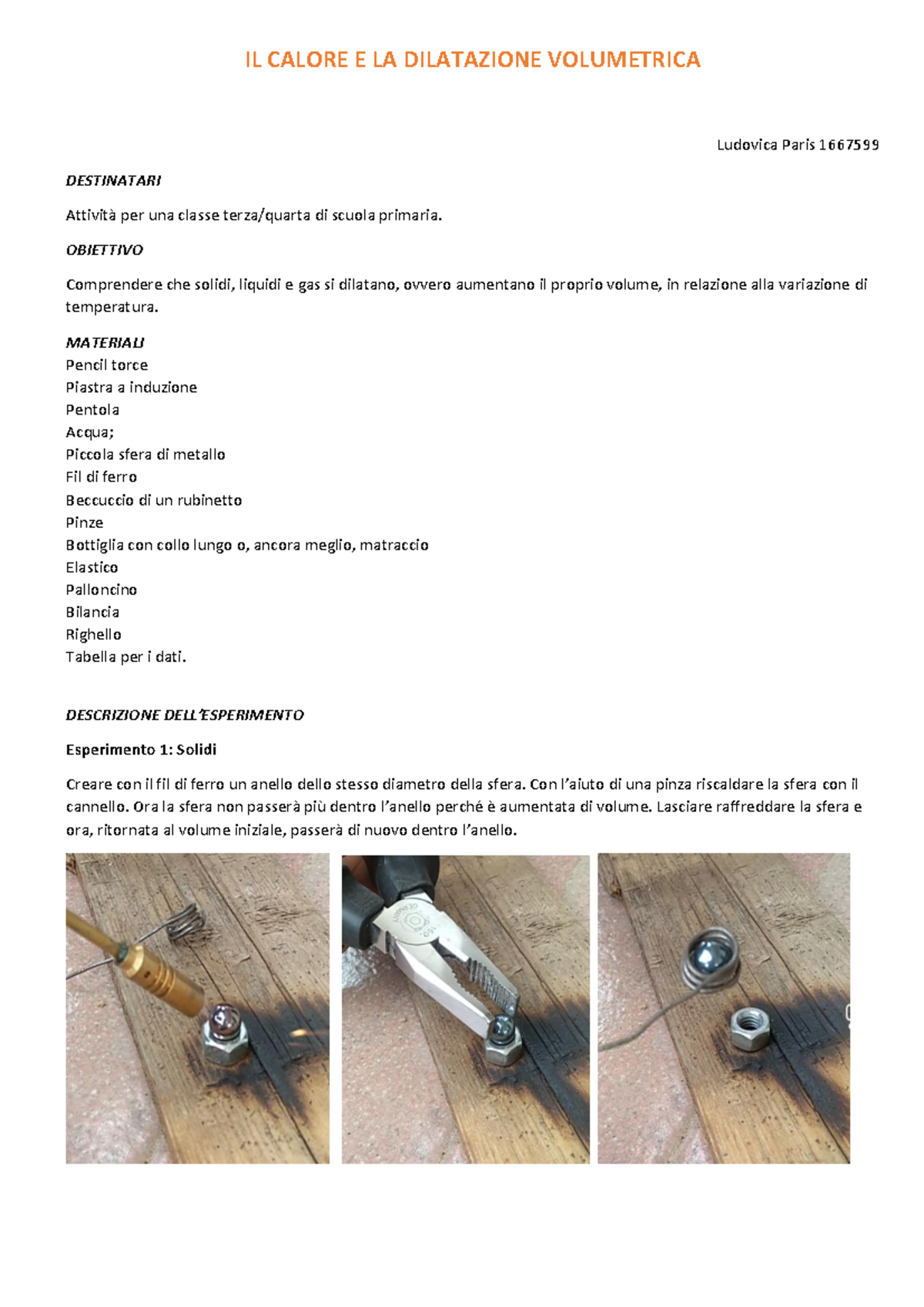 Il Calore e La Dilatazione nei Solidi, Liquidi e Gas - Attv. per Sc.  Primaria
