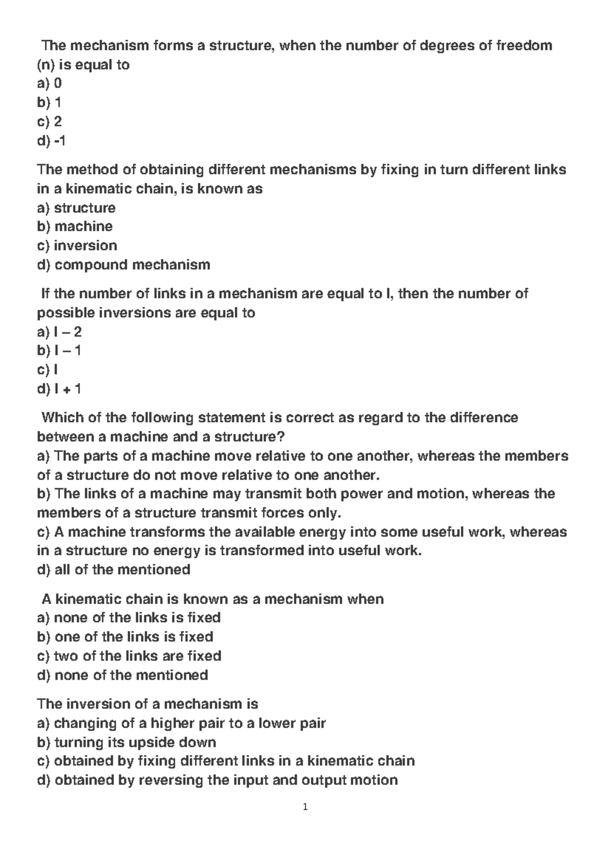 Kinematics and Mechanisms - Question Bank (Course Code: aaaaa) - Studocu