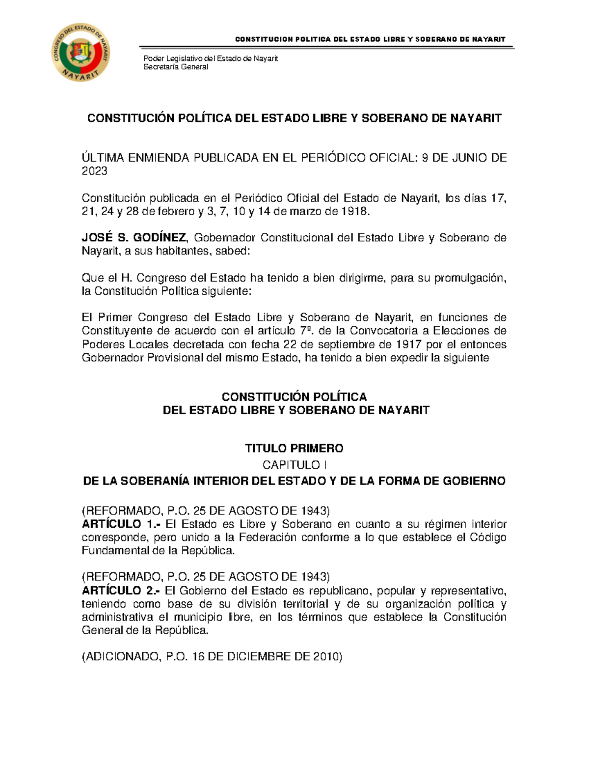 Constitución Política del Estado Libre y Soberano de Nayarit - 2023 ...