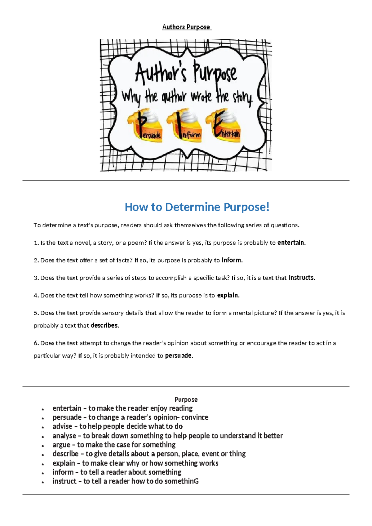 Authors Purpose Activity Level 4: Identifying Text Intentions - Studocu