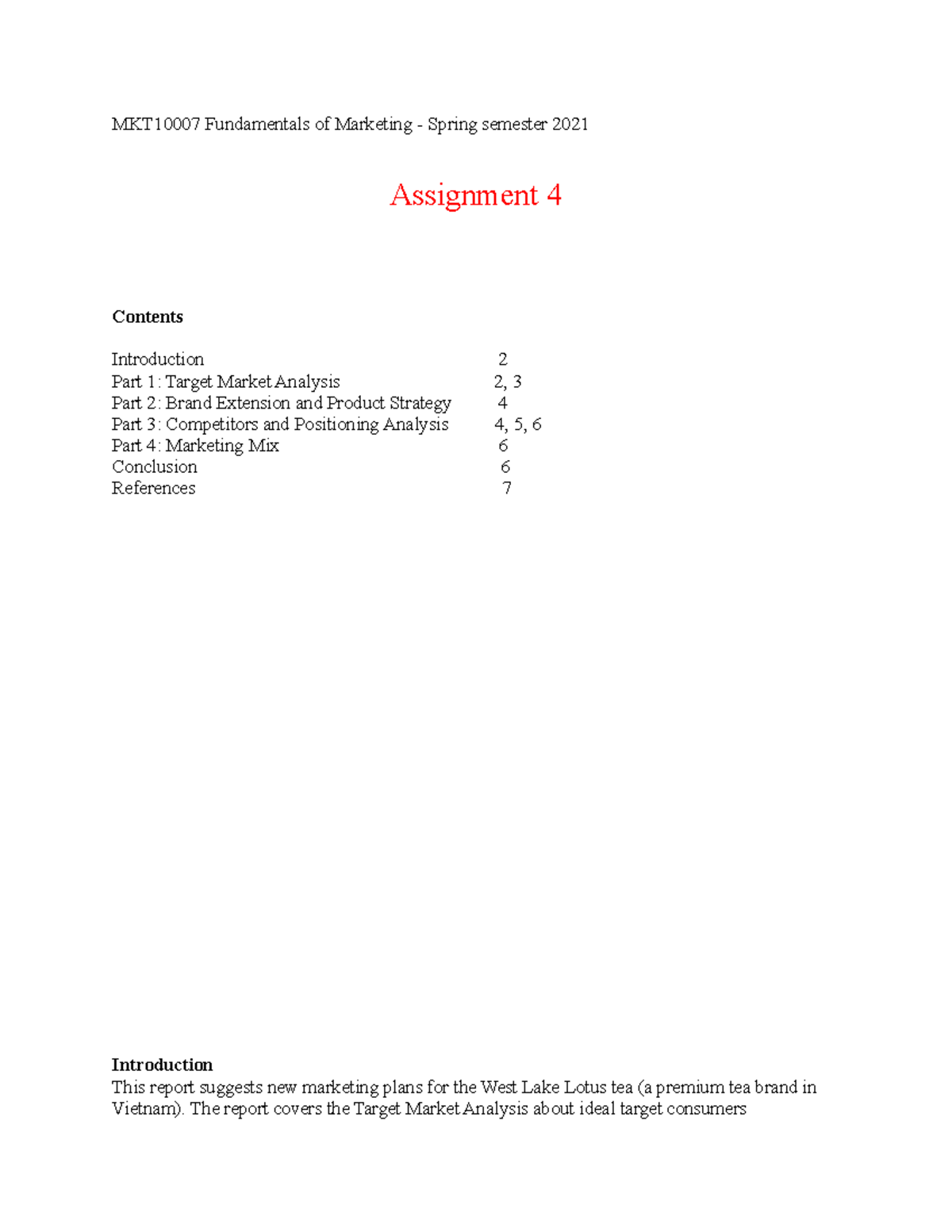 MKT Assignment 4: Marketing Report (on brand) - MKT10007 Fundamentals ...
